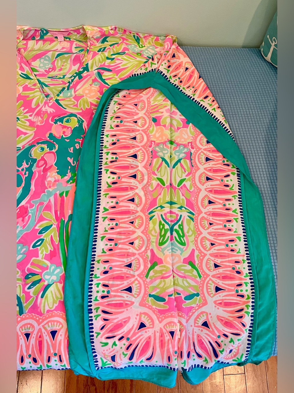 Lilly Pulitzer Atlin Silk Caftan Dress – Tiki Pink Bird of Paradise – S/M - Picture 9 of 16